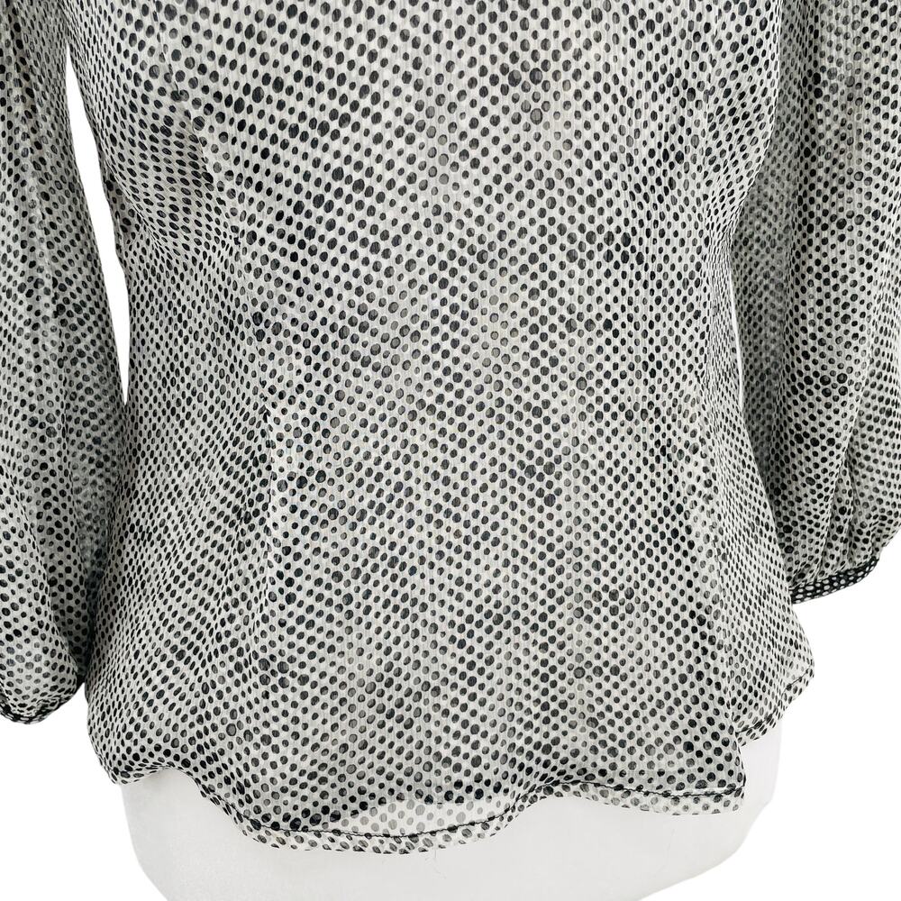 Lida Baday Black & White Silk Polka Dot Sheer Ruffle Blouse Women Sz 2 - Picture 8 of 14